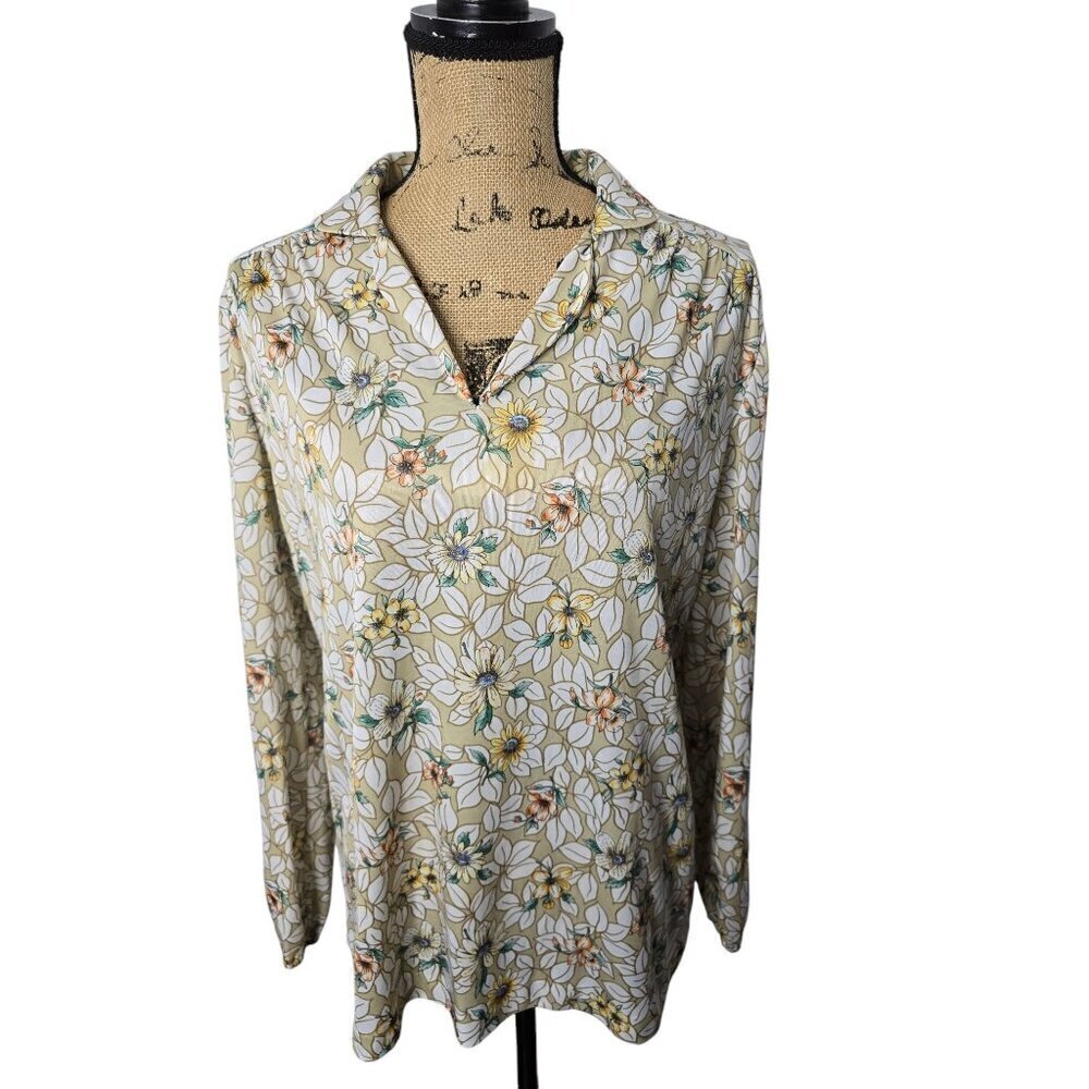 Vintage 1970s Beige Floral Flower Power Shirt